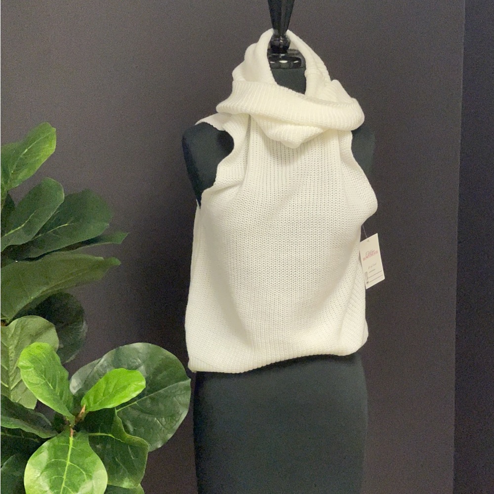 Knit sleeveless cowl neck sweater